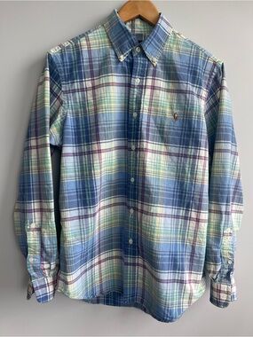 Ralph Lauren Pastel Blue Multicolor Plaid Button-Down Shirt